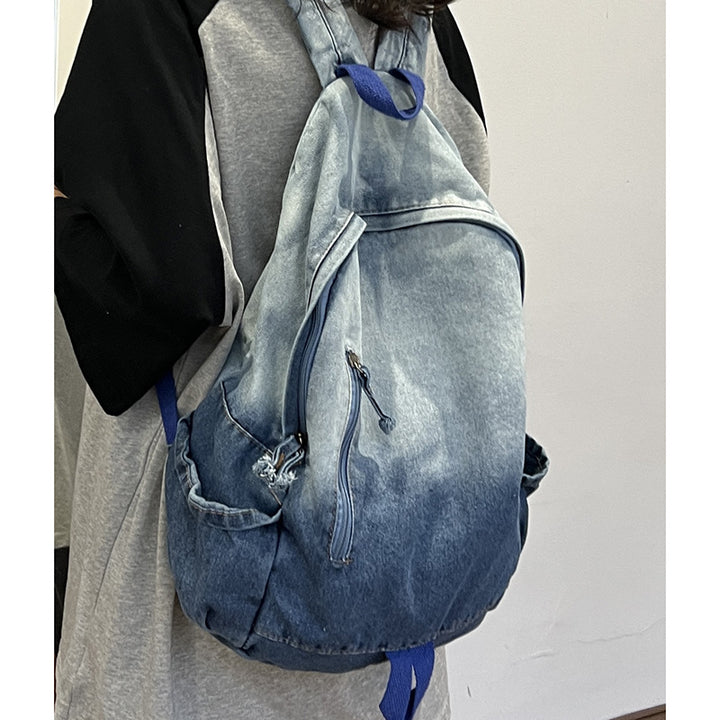 Denim Star Appliqué Casual School Backpack Bowlift