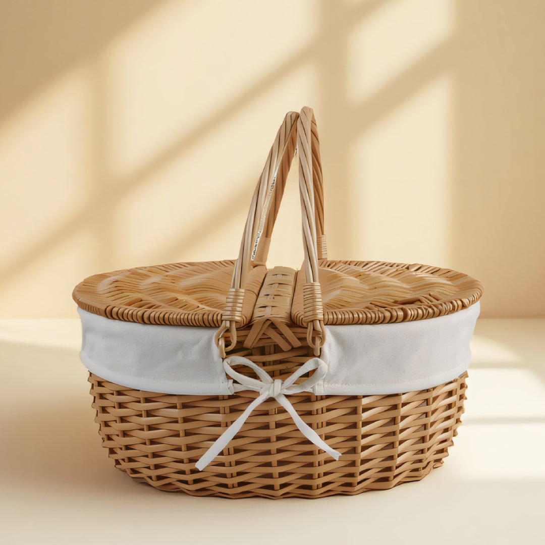 Women’s basket with decorative gingham fabric trim and sturdy handles Bowlift