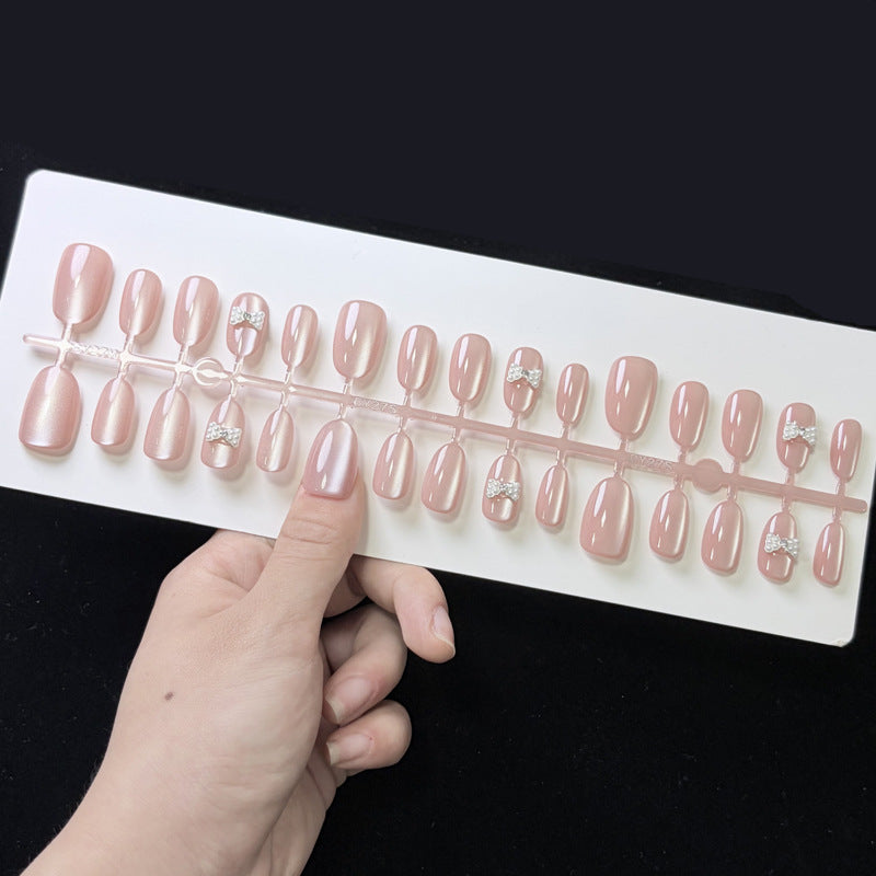 Elegant Press-On Nail Set with Gemstone Accents Bowlift