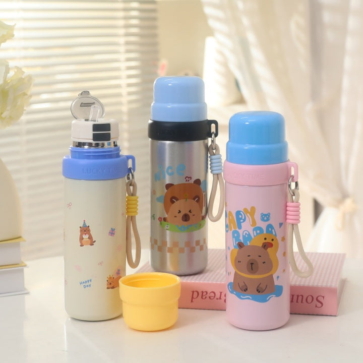 Women's insulated drinking bottle with playful animal design and practical carrying strap Bowlift
