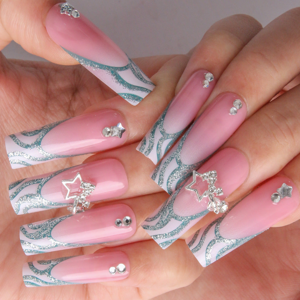 Glittery Star-Embellished Press-On Nails Bowlift