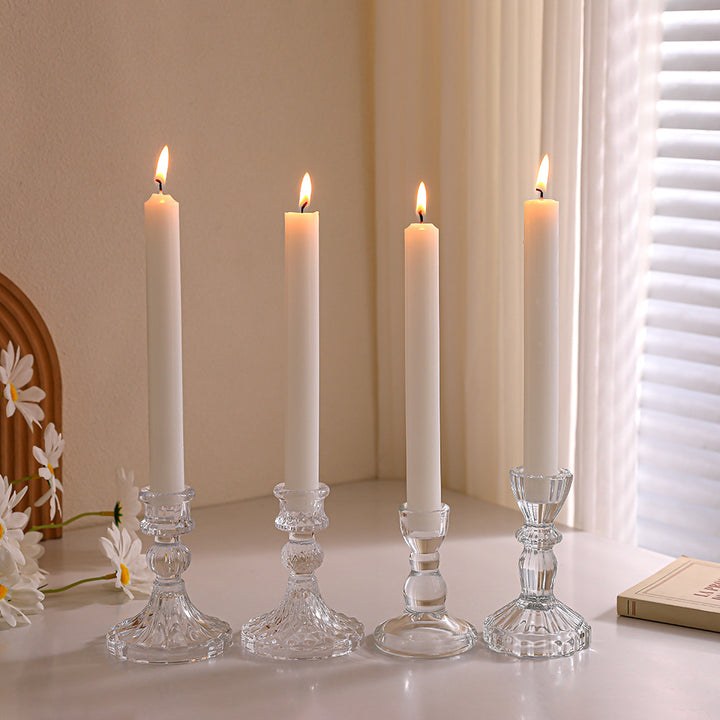 Crystal-cut Glass Candlestick Holder with Ribbed Stem Bowlift
