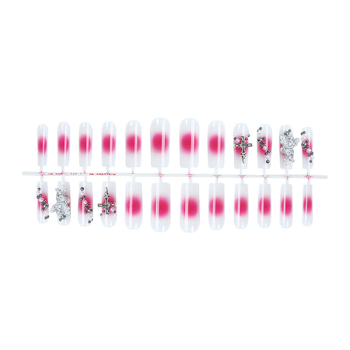 Decorative Nail Art Press-On Nails Set with Elegant Gem Accents Bowlift