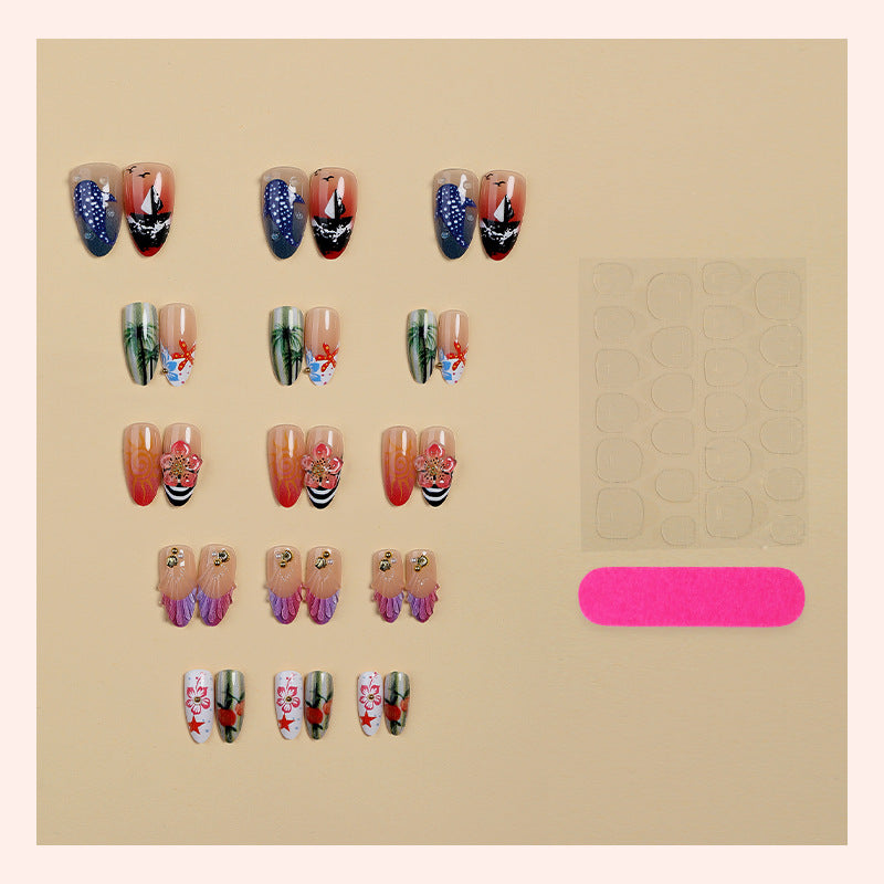 Artistic Coastal Themed Press-On Nail Set Bowlift