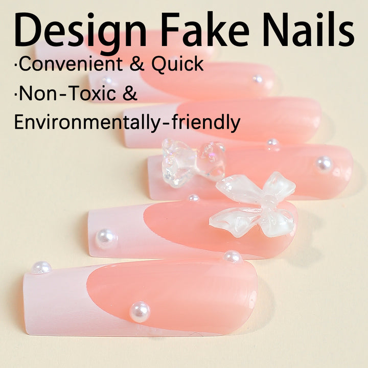 Artificial nail set with elegant 3D bows and glitter accents Bowlift