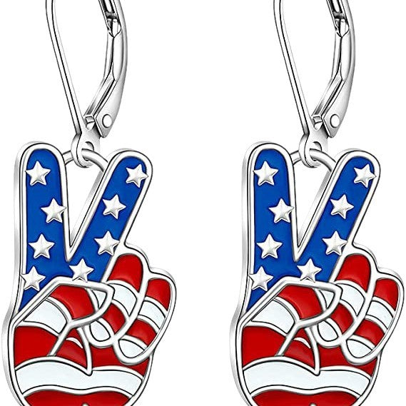 Women's patriotic earrings Peace-Hand with enamel and folding hook clasp Bowlift