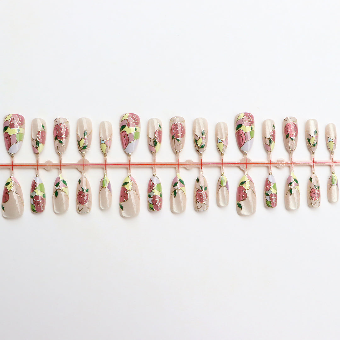 Floral Themed Press-On Nail Art Set Bowlift