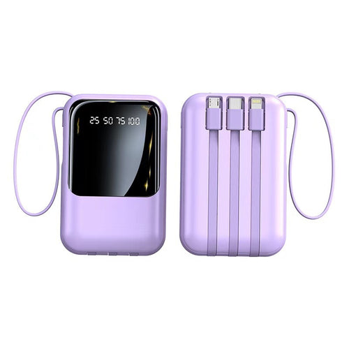 Compact power bank with digital display and integrated charging cables Bowlift