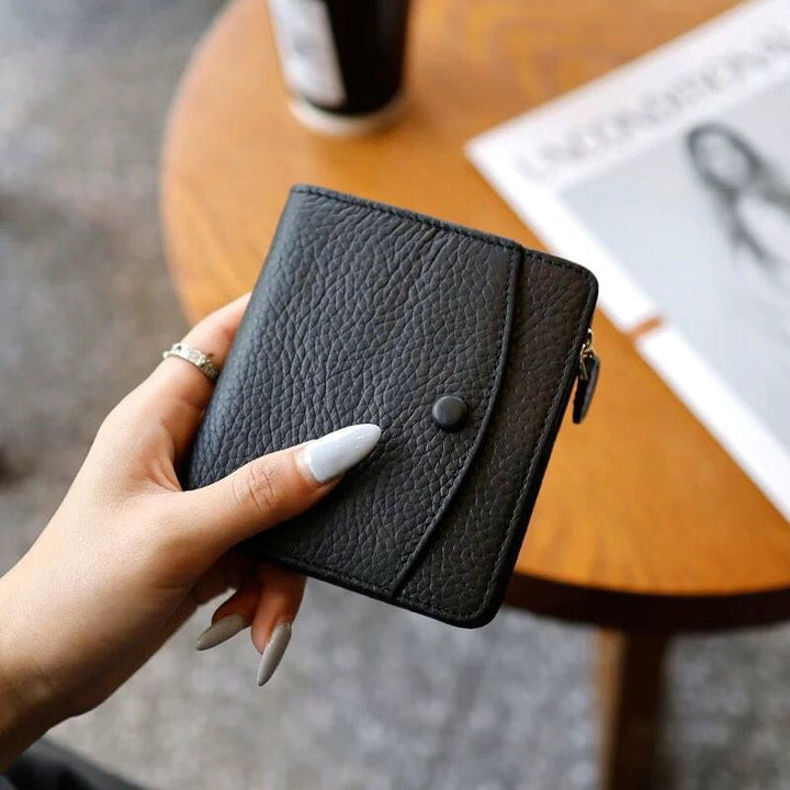 Textured Leather Zippered Coin Wallet Bowlift