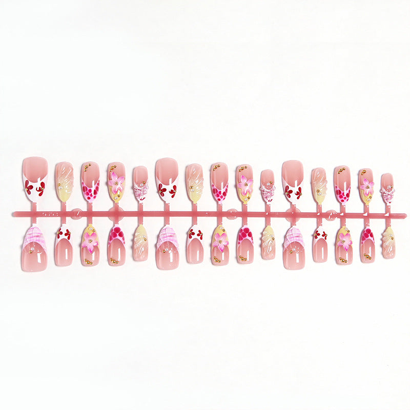 Artificial Nail Set with Floral and Glamorous Decorations Bowlift