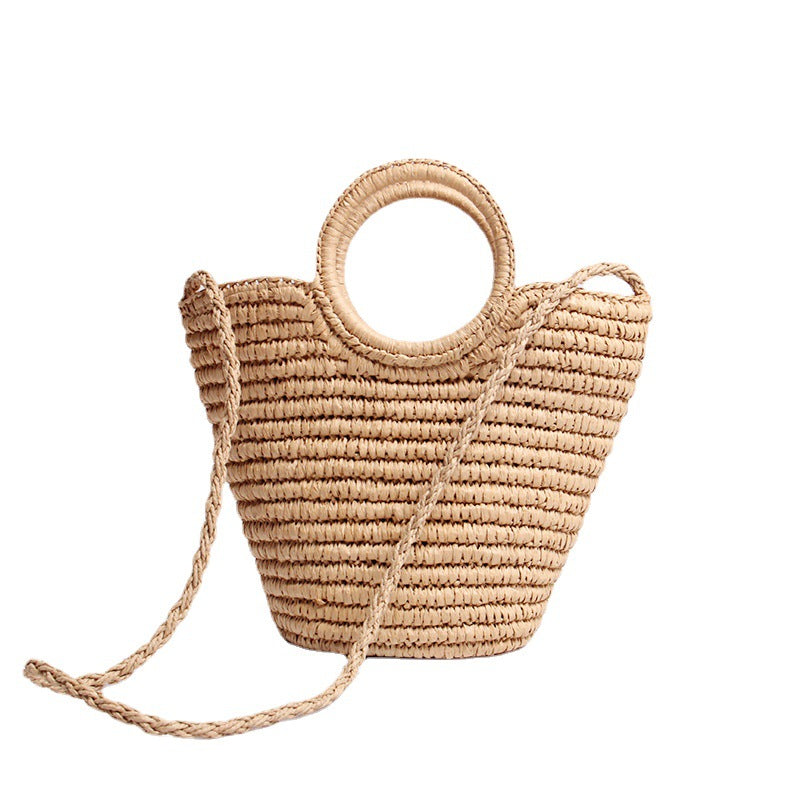 Handmade basket bag with round handle and removable shoulder strap Bowlift