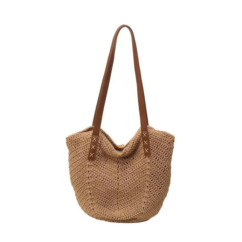 Handmade Beach Bag Made of Natural Material with Decorative Leather Accents Bowlift