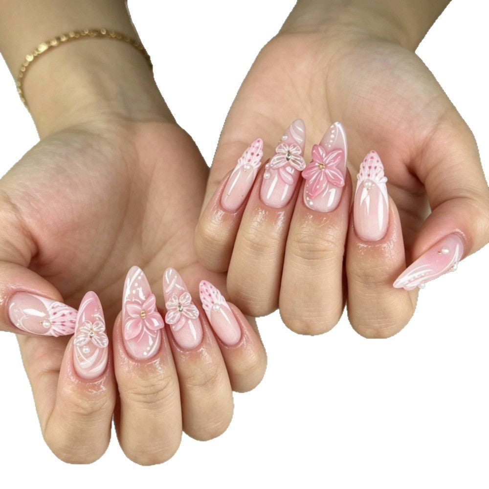 Artificial nails with romantic flower and butterfly accents Bowlift