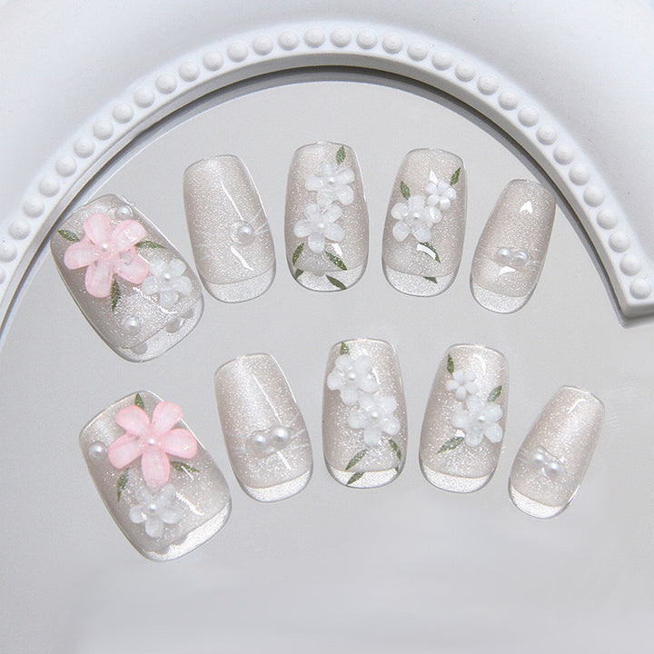 Floral Embellished Press-On Nail Art Bowlift