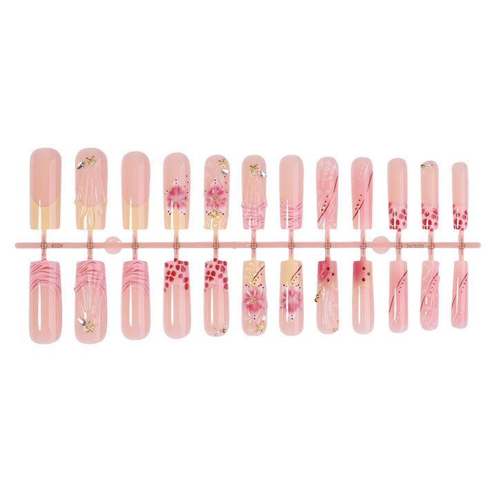 Decorative Press-On Nail Set with Artistic Floral Accents Bowlift