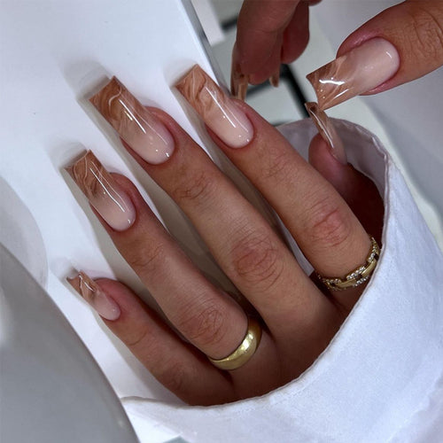 Elegant Marbled Press-On Nail Extensions Bowlift