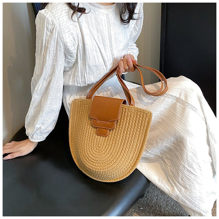 Fashionable and Handcrafted Basket Bag with Leather Accents Bowlift