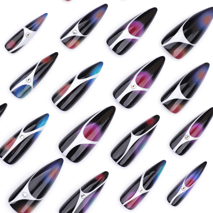 Artful stiletto nails with sparkling accents and geometric design Bowlift