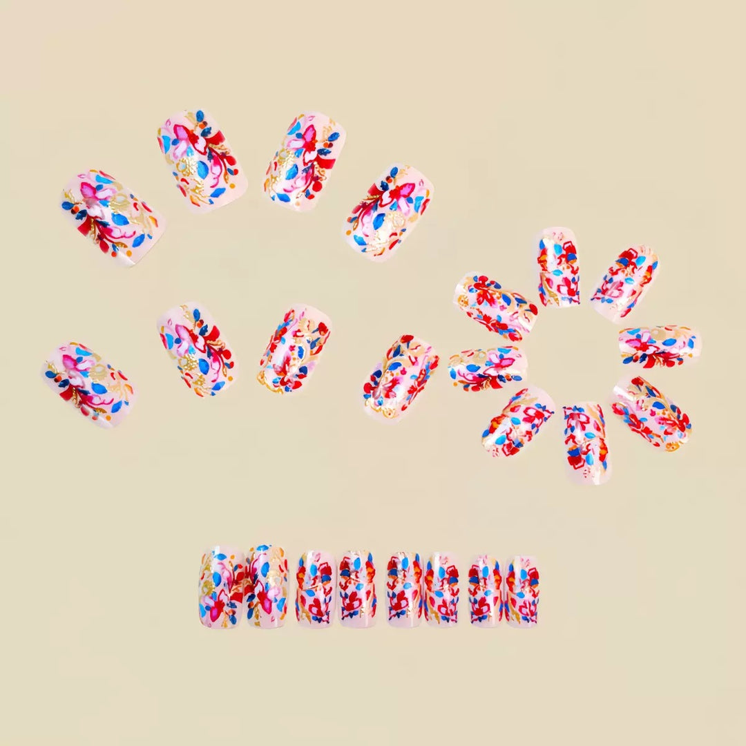Artificial nail set with intricately detailed floral design Bowlift