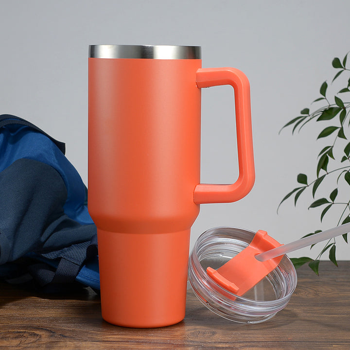 Women High-Quality Thermo Mug with Practical Carrying Handle and Integrated Straw Bowlift
