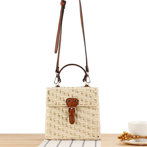 Handbag Made of Handwoven Natural Material with Stylish Leather Closure Bowlift