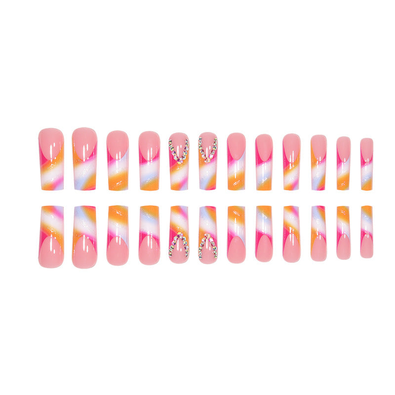 Decorative Rhinestone Art Long Stiletto Press-On Nails Bowlift