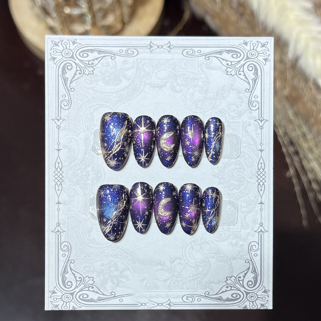 Decorative Press-On Nail Set with Celestial Accents Bowlift