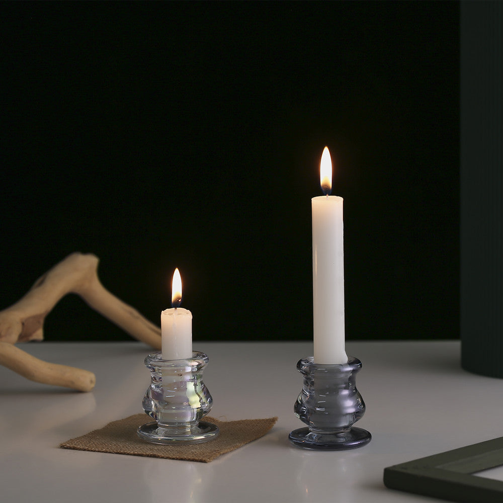 Handblown Smoky Glass Taper and Short Pillar Candle Holder Bowlift