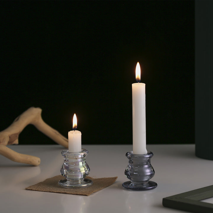Handblown Smoky Glass Taper and Short Pillar Candle Holder Bowlift