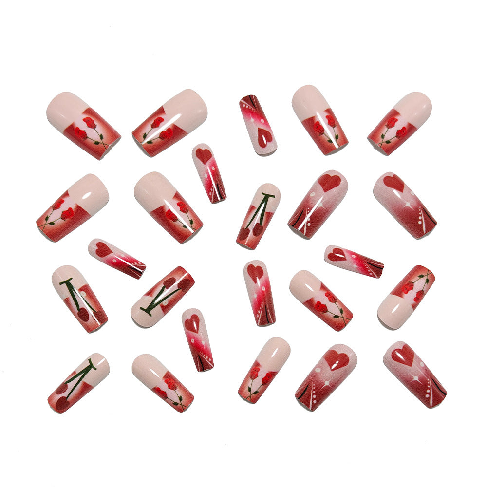 Artificial nails with romantic heart and cherry design Bowlift