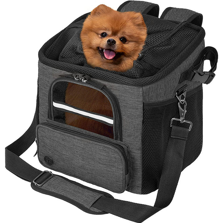 convertible pet carrier backpack with breathable mesh top and safety leash Bowlift