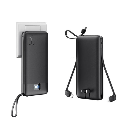Slim High-capacity portable power bank with integrated charging cables and digital LED display Bowlift