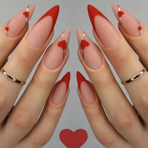 Elegant Heart Design Stiletto Nail Extensions Bowlift