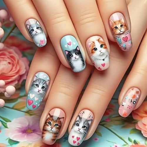 Artistic Cat-Themed Nail Extensions Bowlift