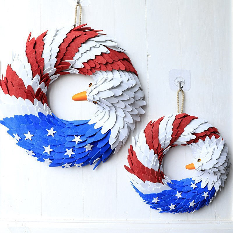 Independence Day patriotic front door wreath with Eagle Statue of Liberty and Liberty Bell accents Bowlift