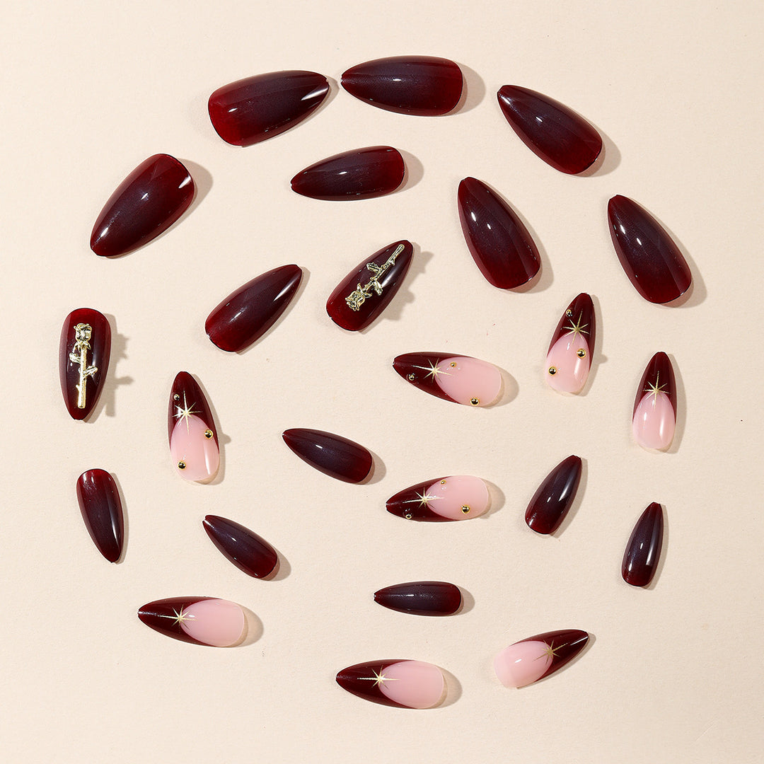 Stiletto Nail Art Extensions with Gold Accents Bowlift