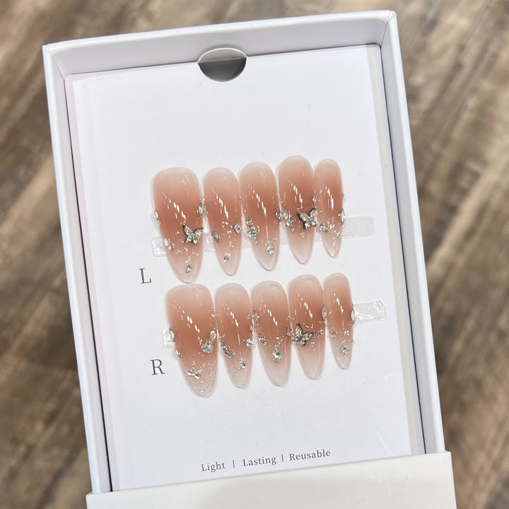 Handcrafted Stiletto Press-On Nail Set with Gemstone Accents Bowlift