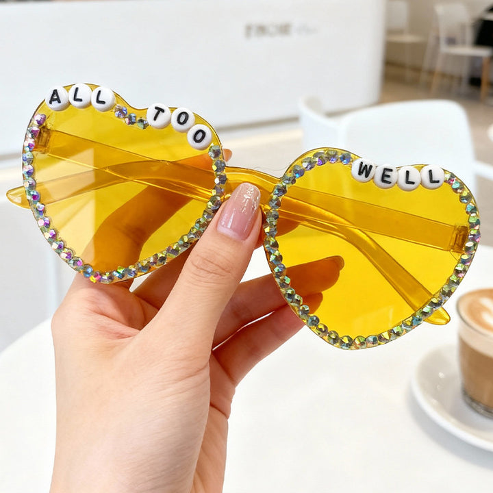 Heart-Shaped Rhinestone-Embellished Sunglasses Bowlift 1787141205