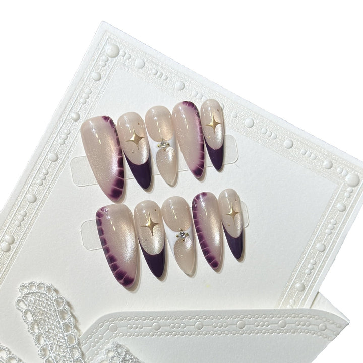 Elegant Press-On Nail Art Set with Crystal Details Bowlift