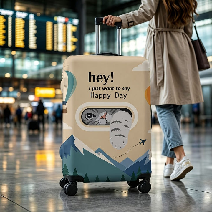 Unisex stretchable suitcase cover with three-dimensional cat window design, scratch-resistant stretch polyester and zipper Bowlift
