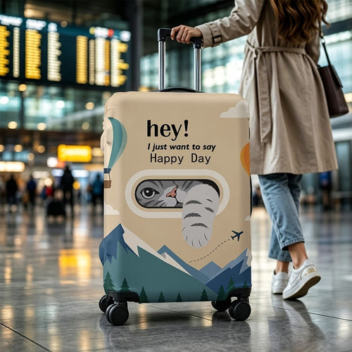 Unisex stretchable suitcase cover with three-dimensional cat window design, scratch-resistant stretch polyester and zipper Bowlift