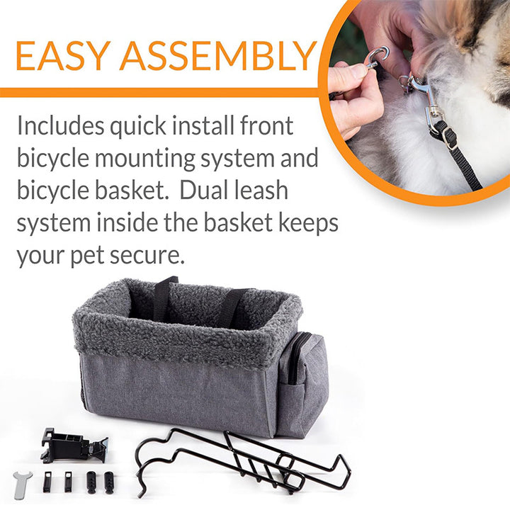 front-mounted plush pet bike basket with sherpa liner and mesh storage Bowlift