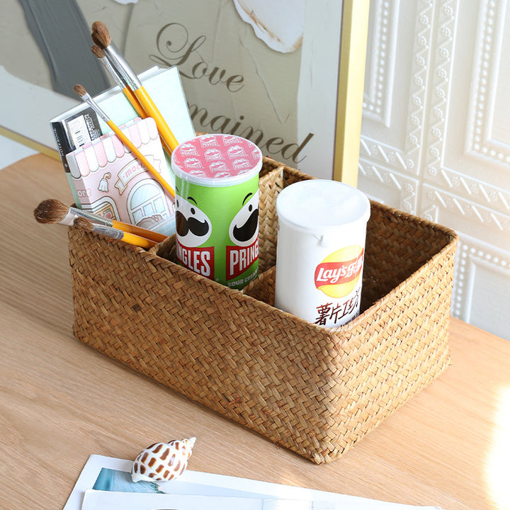 Multi-Compartment Natural Woven Storage Basket Bowlift