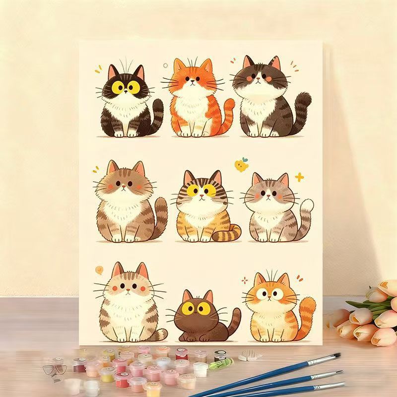 Cat-Themed Paint by Numbers Canvas Art Kit Bowlift