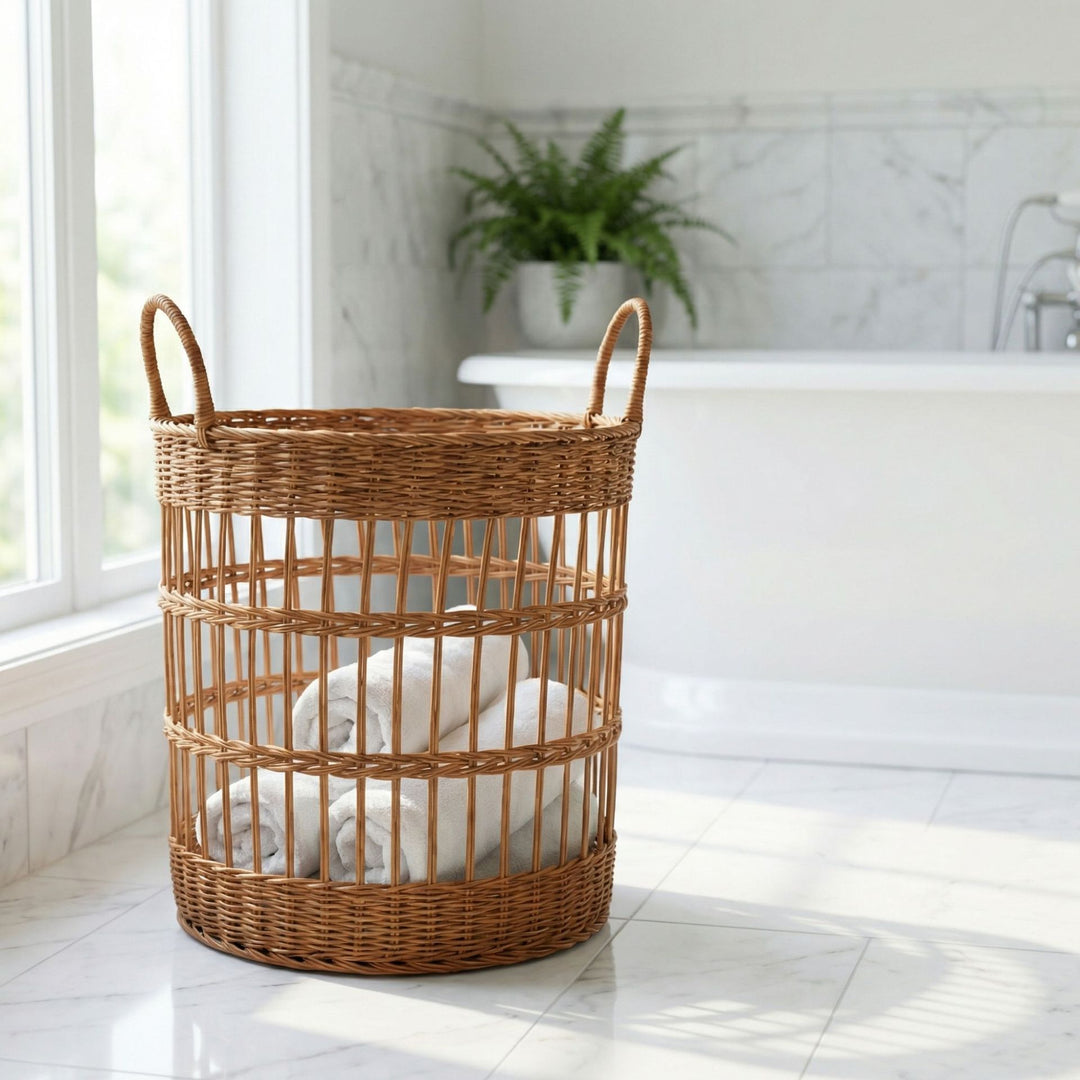 Handcrafted laundry basket made from natural rattan Bowlift