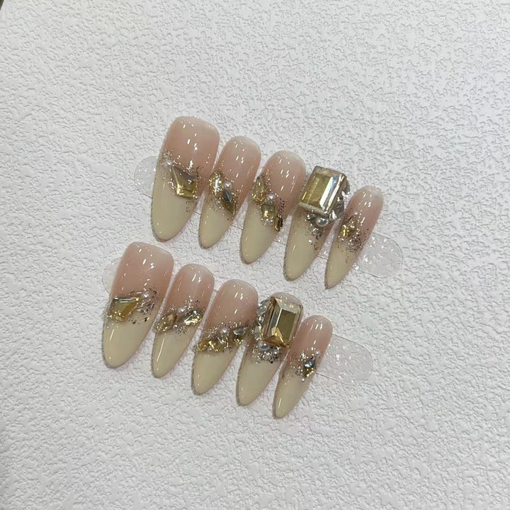 Glamorous Stiletto Press-On Nail Set with Metallic Accents Bowlift