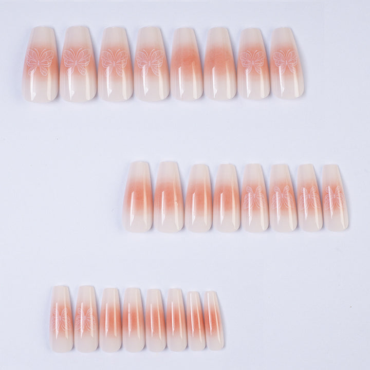 Trendy Artificial Nails with Ombre Effect and Butterfly Designs Bowlift