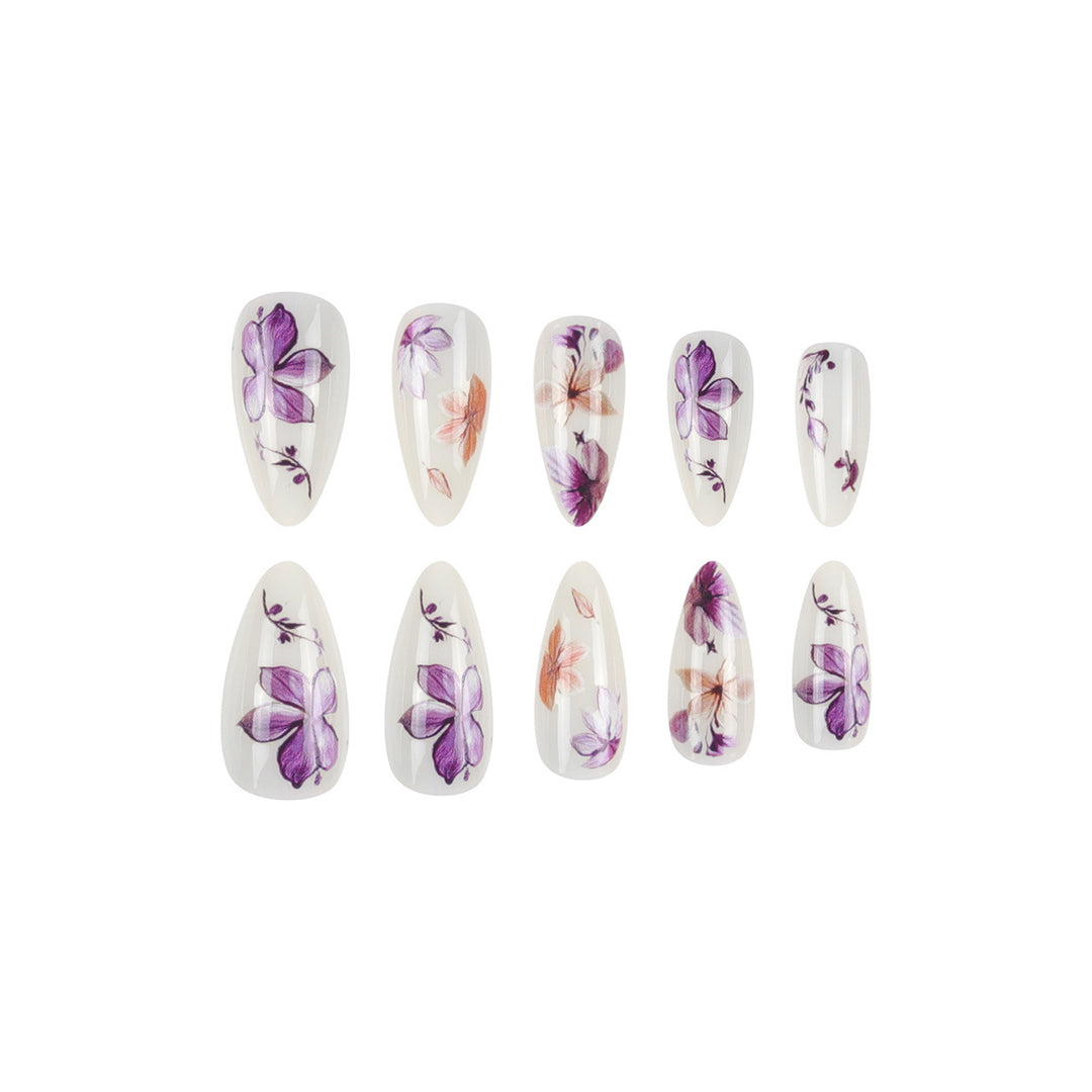 Floral Design Stiletto Press-On Nails Bowlift