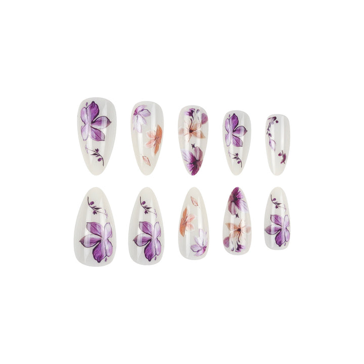 Floral Design Stiletto Press-On Nails Bowlift