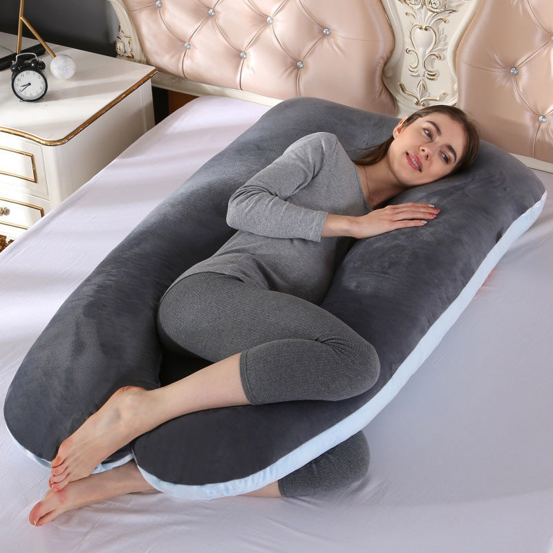 ergonomic U-shaped full-body maternity support pillow with removable washable velour cover and adjustable inner bolster Bowlift